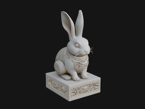 Rabbit on Pedestal Statue Design 2 - 3D Print Model Modèles 3D en vedette