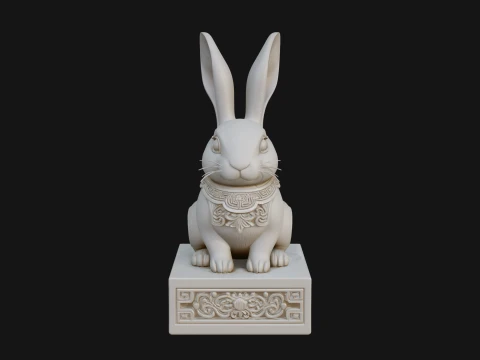 Rabbit on Pedestal Statue Design 2 - 3D Print Model 3D Print Model