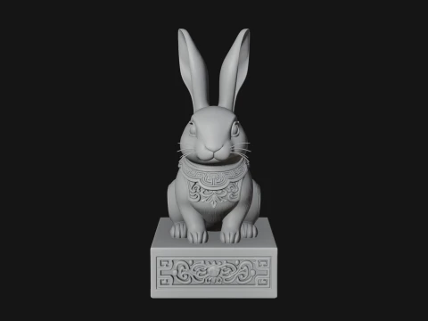 Rabbit on Pedestal Statue Design 2 - 3D Print Model 3D Print Model