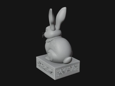 Rabbit on Pedestal Statue Design 2 - 3D Print Model 3D Print Model