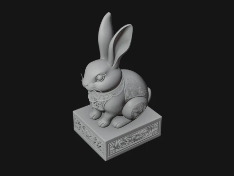 Rabbit on Pedestal Statue Design 2 - 3D Print Model 3D Print Model