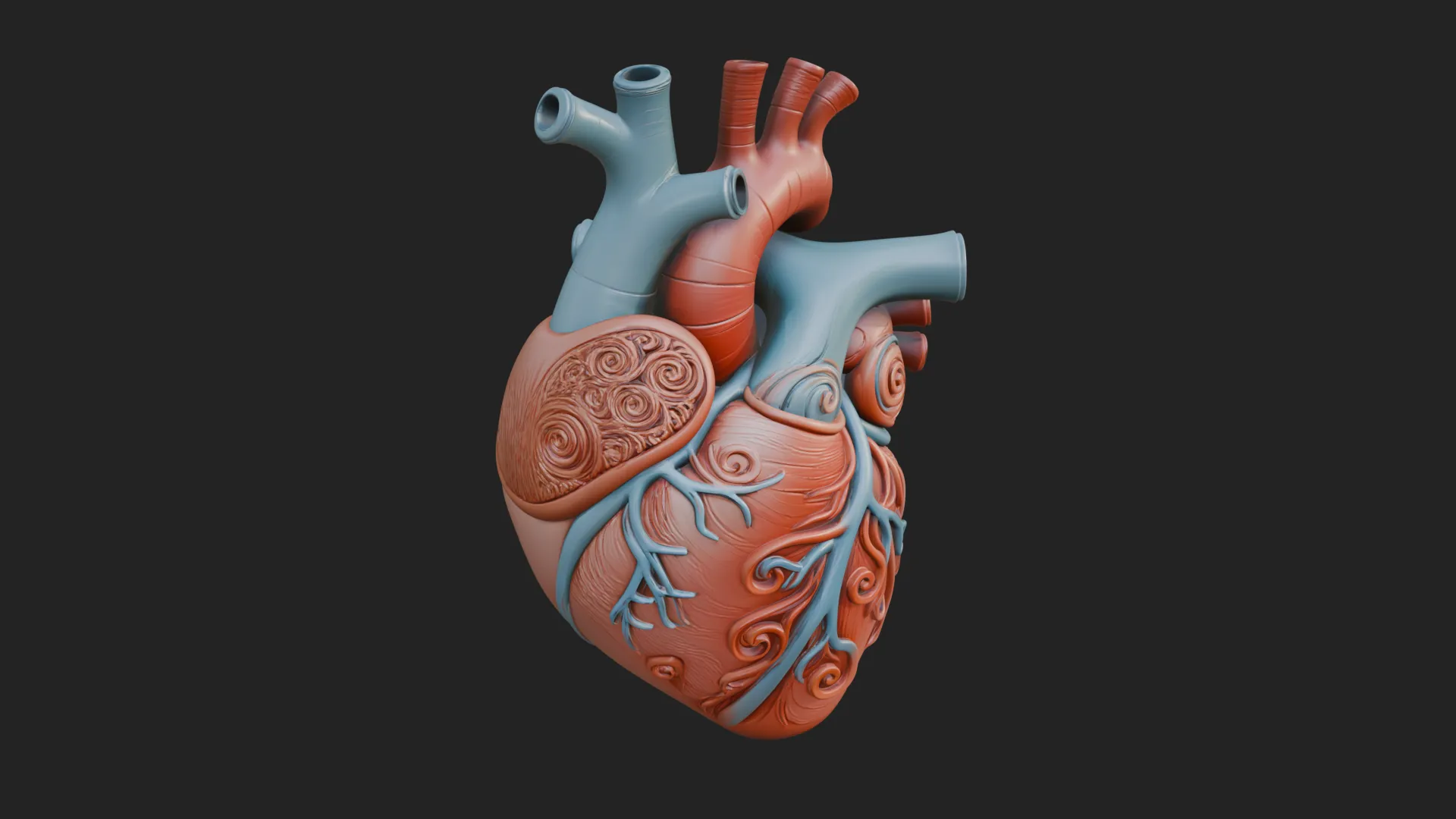 Ornate Anatomical Heart Statue Design 3 - 3D Print Model 3D Print Model .c4d .max .obj .3ds .fbx .stl .blend 