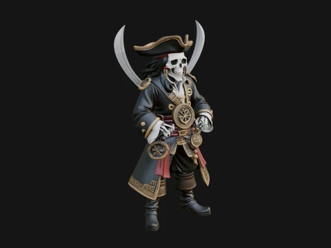 Skeleton Pirate Captain Statue Design 4 - 3D Print Model 3D Принт Модель