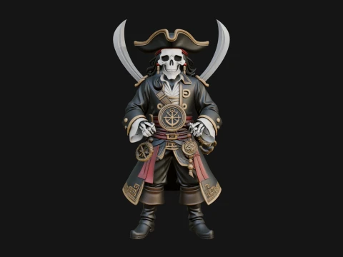 Skeleton Pirate Captain Statue Design 4 - 3D Print Model 3D Print Model
