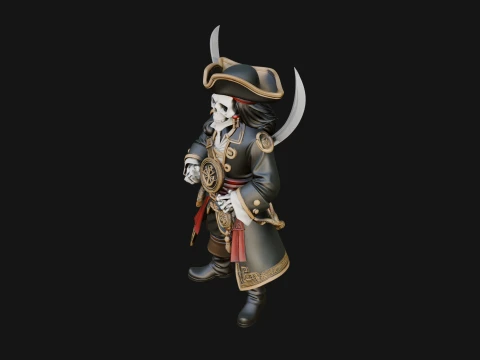 Skeleton Pirate Captain Statue Design 4 - 3D Print Model 3D Print Model