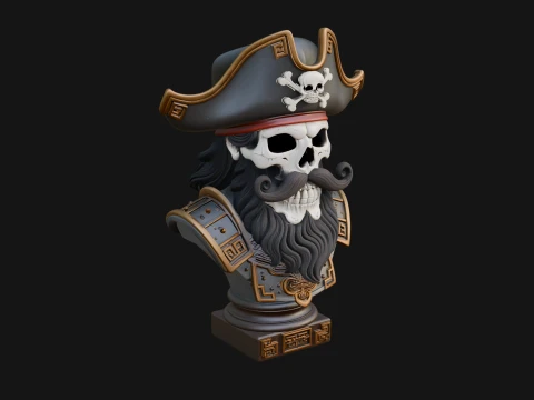 Pirate Skull in Tricorn Bust Statue Design 4 - 3D Print Model 3Dプリントモデル