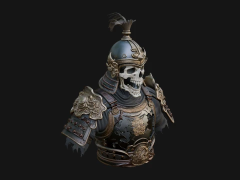 Skull Samurai Bust Statue Design 4 - 3D Print Model 3D 프린트 모델