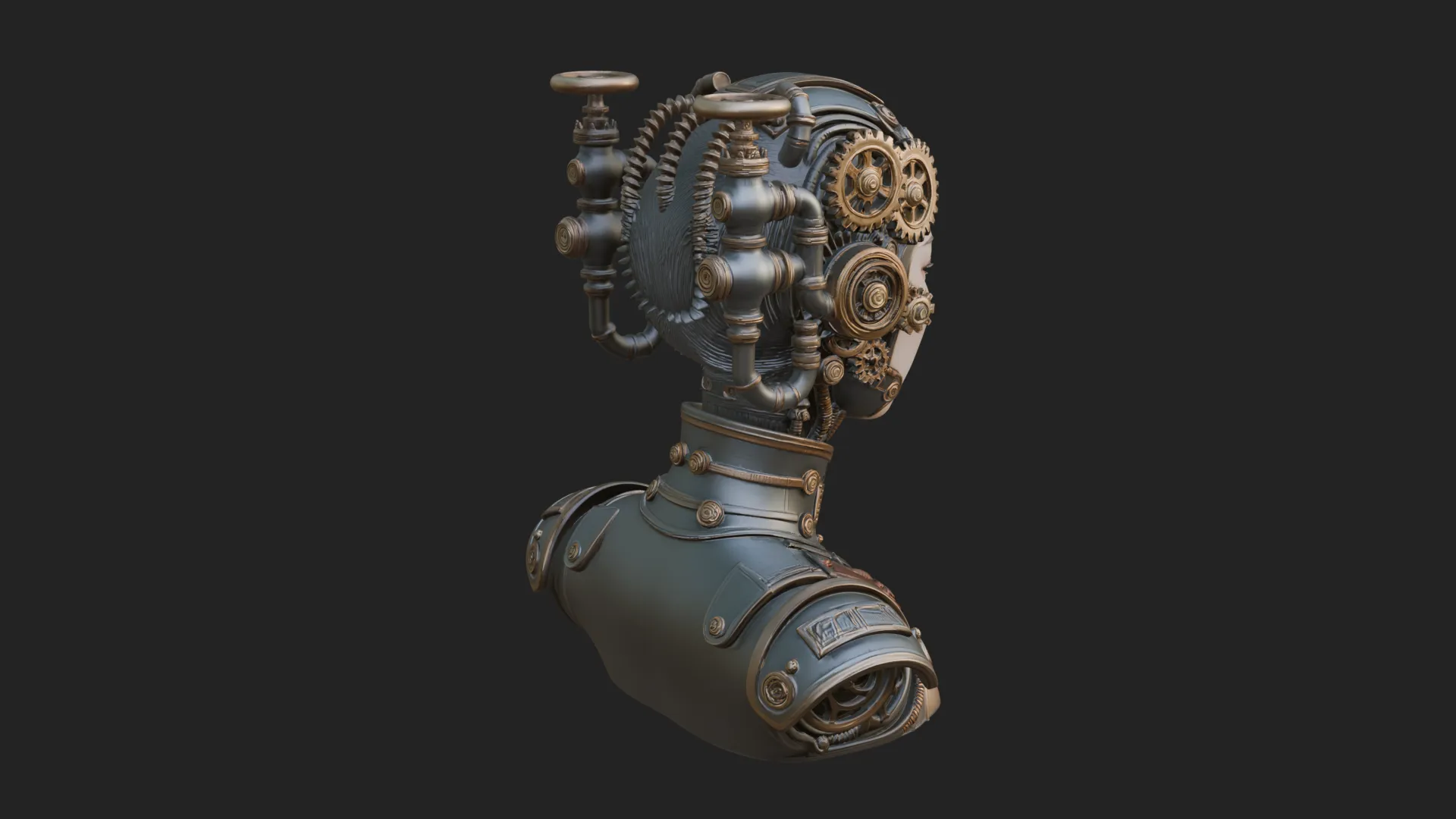 Steampunk Clockwork Head Bust Design 4 - 3D Print Model 3D Print Model .c4d .max .obj .3ds .fbx .stl .blend 