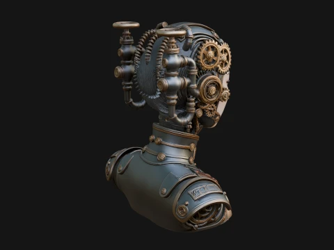 Steampunk Clockwork Head Bust Design 4 - 3D Print Model 3D Print Model