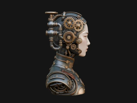 Steampunk Clockwork Head Bust Design 4 - 3D Print Model 3D Print Model