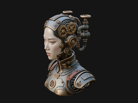Steampunk Clockwork Head Bust Design 4 - 3D Print Model 3D Print Model