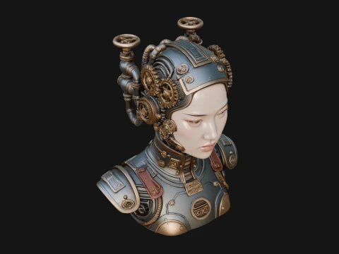 Steampunk Clockwork Head Bust Design 4 - 3D Print Model 3D Print Model