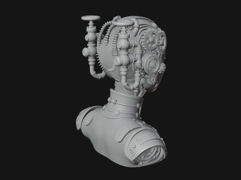 Steampunk Clockwork Head Bust Design 4 - 3D Print Model 3D Print Model