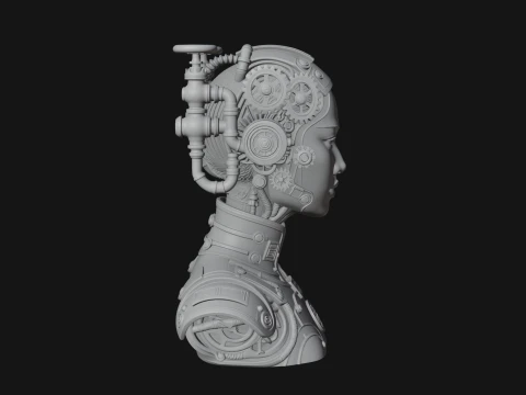 Steampunk Clockwork Head Bust Design 4 - 3D Print Model 3D Print Model