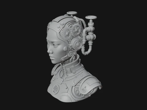 Steampunk Clockwork Head Bust Design 4 - 3D Print Model 3D Print Model