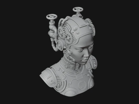 Steampunk Clockwork Head Bust Design 4 - 3D Print Model 3D Print Model