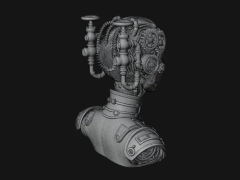 Steampunk Clockwork Head Bust Design 4 - 3D Print Model 3D Print Model