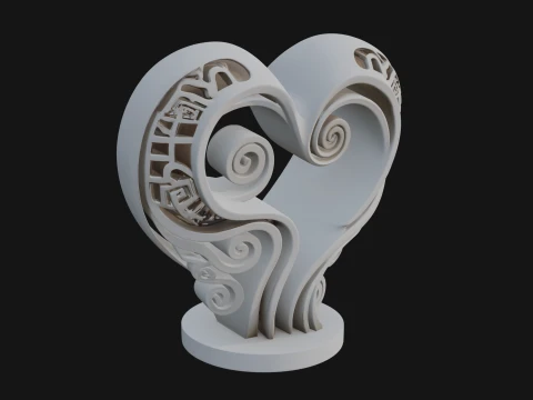 Ornate Swirling Heart Statue Design 3 - 3D Print Model 3D Print Model