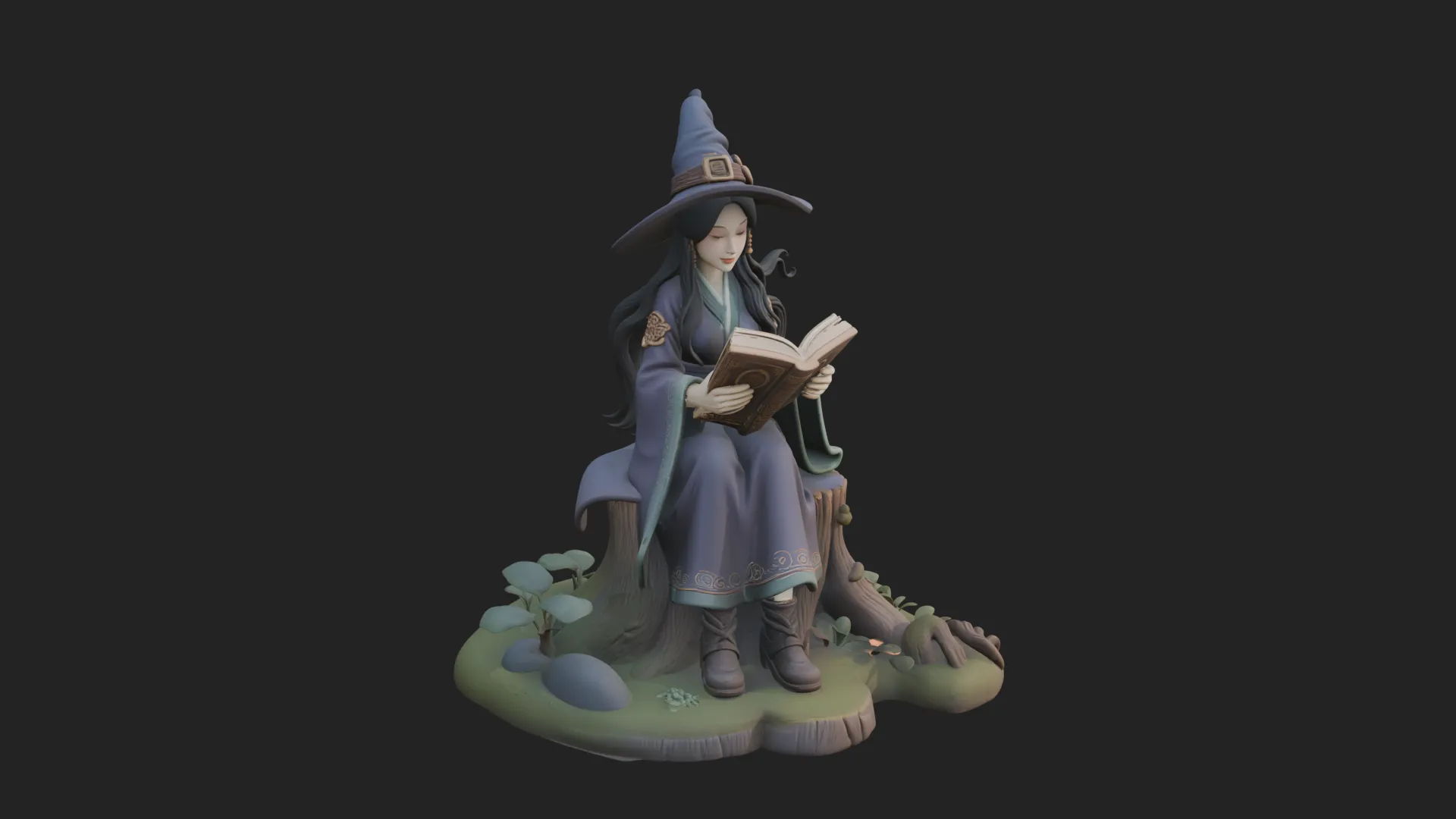 Witch Reading a Book Statue Design 2 - 3D Print Model 3D Print Model .c4d .max .obj .3ds .fbx .stl .blend 