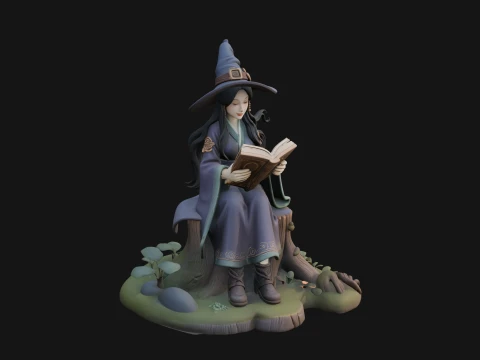 Witch Reading a Book Statue Design 2 - 3D Print Model 3D Print Model