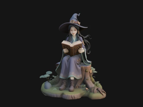 Witch Reading a Book Statue Design 2 - 3D Print Model 3D Print Model