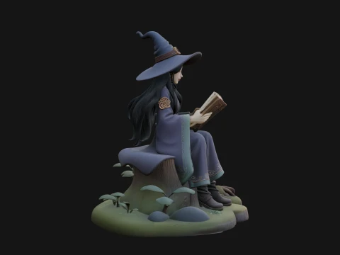 Witch Reading a Book Statue Design 2 - 3D Print Model 3D Print Model