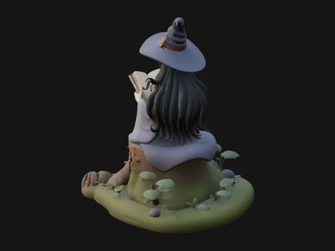 Witch Reading a Book Statue Design 2 - 3D Print Model 3D Print Model