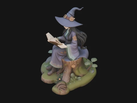 Witch Reading a Book Statue Design 2 - 3D Print Model 3D Print Model