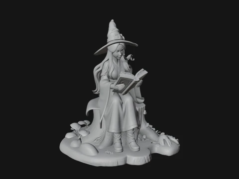 Witch Reading a Book Statue Design 2 - 3D Print Model 3D Print Model