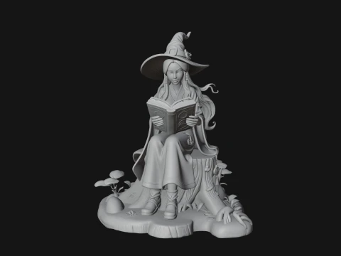 Witch Reading a Book Statue Design 2 - 3D Print Model 3D Print Model