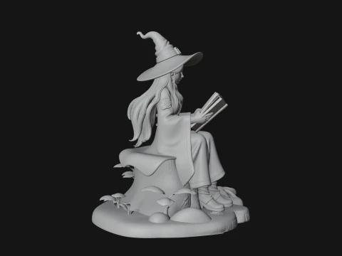 Witch Reading a Book Statue Design 2 - 3D Print Model 3D Print Model