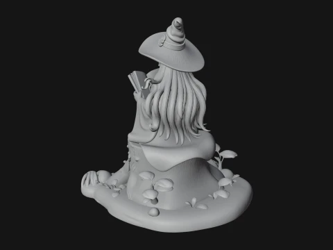 Witch Reading a Book Statue Design 2 - 3D Print Model 3D Print Model