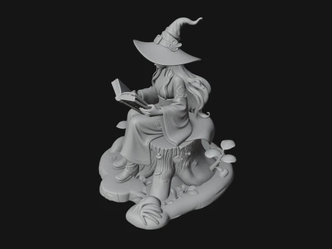 Witch Reading a Book Statue Design 2 - 3D Print Model 3D Print Model