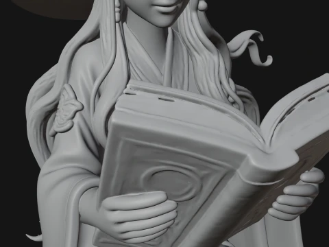 Witch Reading a Book Statue Design 2 - 3D Print Model 3D Print Model