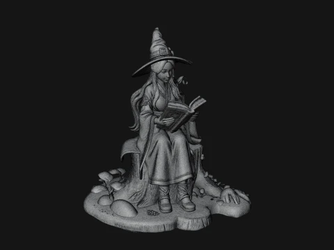 Witch Reading a Book Statue Design 2 - 3D Print Model 3D Print Model
