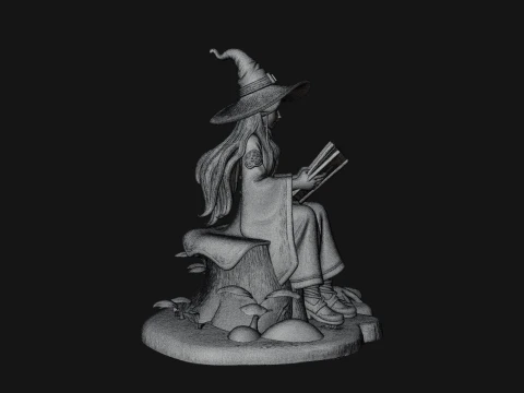 Witch Reading a Book Statue Design 2 - 3D Print Model 3D Print Model