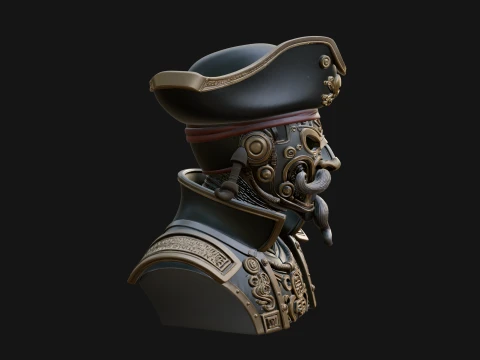 Steampunk Pirate Captain Bust Statue Design 2 - 3D Print Model 3D Baskı Modeli