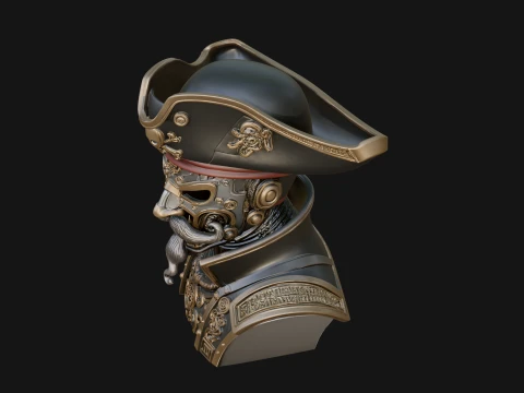 Steampunk Pirate Captain Bust Statue Design 2 - 3D Print Model 3D Baskı Modeli