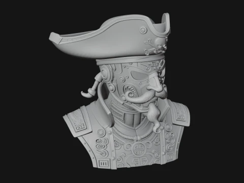 Steampunk Pirate Captain Bust Statue Design 2 - 3D Print Model 3D Baskı Modeli