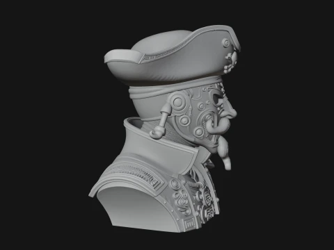 Steampunk Pirate Captain Bust Statue Design 2 - 3D Print Model 3D Baskı Modeli