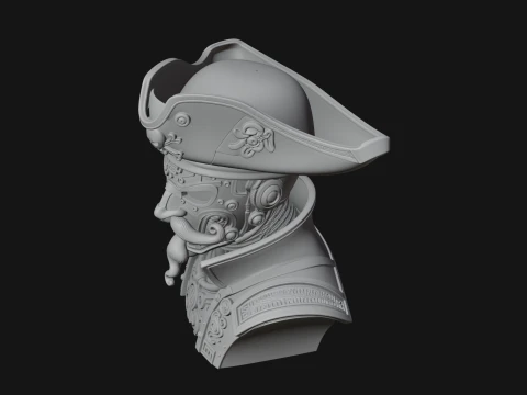 Steampunk Pirate Captain Bust Statue Design 2 - 3D Print Model 3D Baskı Modeli