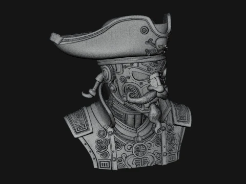 Steampunk Pirate Captain Bust Statue Design 2 - 3D Print Model 3D Baskı Modeli
