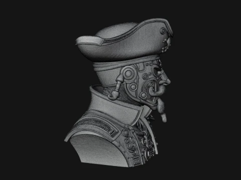 Steampunk Pirate Captain Bust Statue Design 2 - 3D Print Model 3D Baskı Modeli