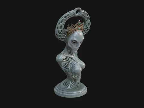 Elegant Alien Queen Statue Design 4 - 3D Print Model 3Dプリントモデル