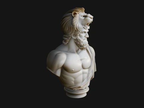 Hercules Lion Pelt Bust Statue Design 3 - 3D Print Model 3D Baskı Modeli