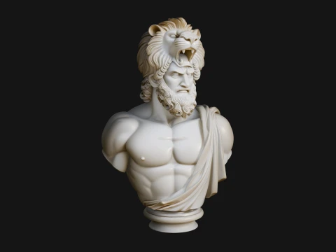 Hercules Lion Pelt Bust Statue Design 3 - 3D Print Model 3D Druckmodell