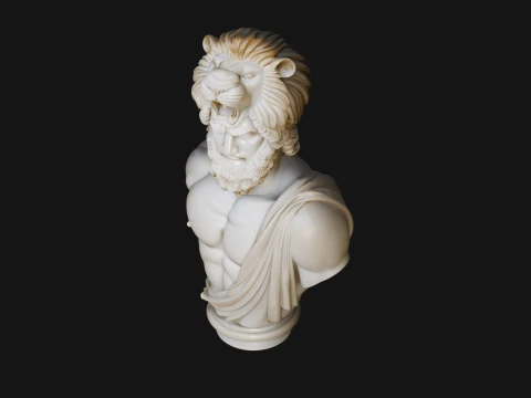 Hercules Lion Pelt Bust Statue Design 3 - 3D Print Model 3D Druckmodell