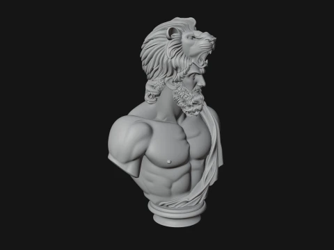 Hercules Lion Pelt Bust Statue Design 3 - 3D Print Model 3D Druckmodell