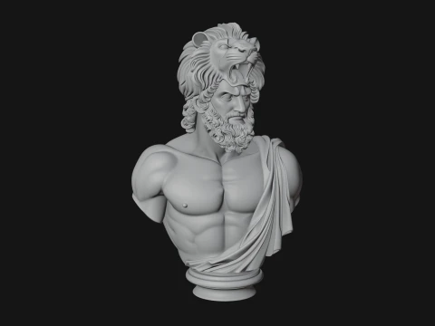 Hercules Lion Pelt Bust Statue Design 3 - 3D Print Model 3D Druckmodell