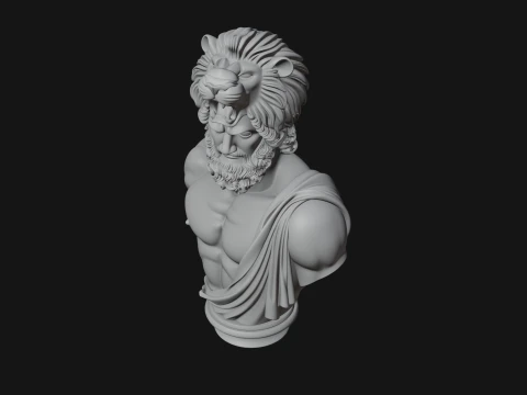 Hercules Lion Pelt Bust Statue Design 3 - 3D Print Model 3D Druckmodell